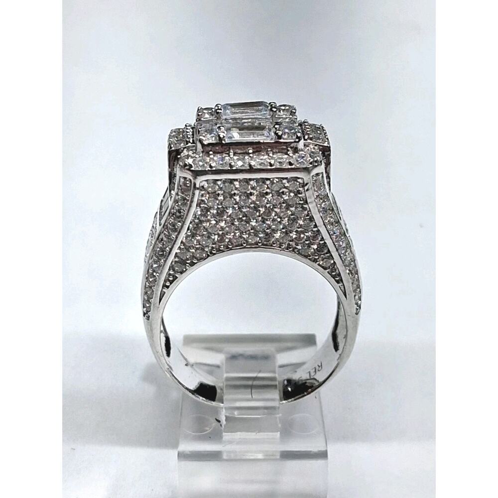 Large Unique Sterling Silver Statement Ring - Size 9.5 - Rhodium Plated -
